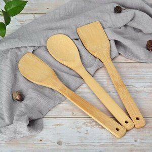 4 x Bamboo Spoons Wooden Spatula Spoon Kitchen Cooking Utensils Tools Turner Set